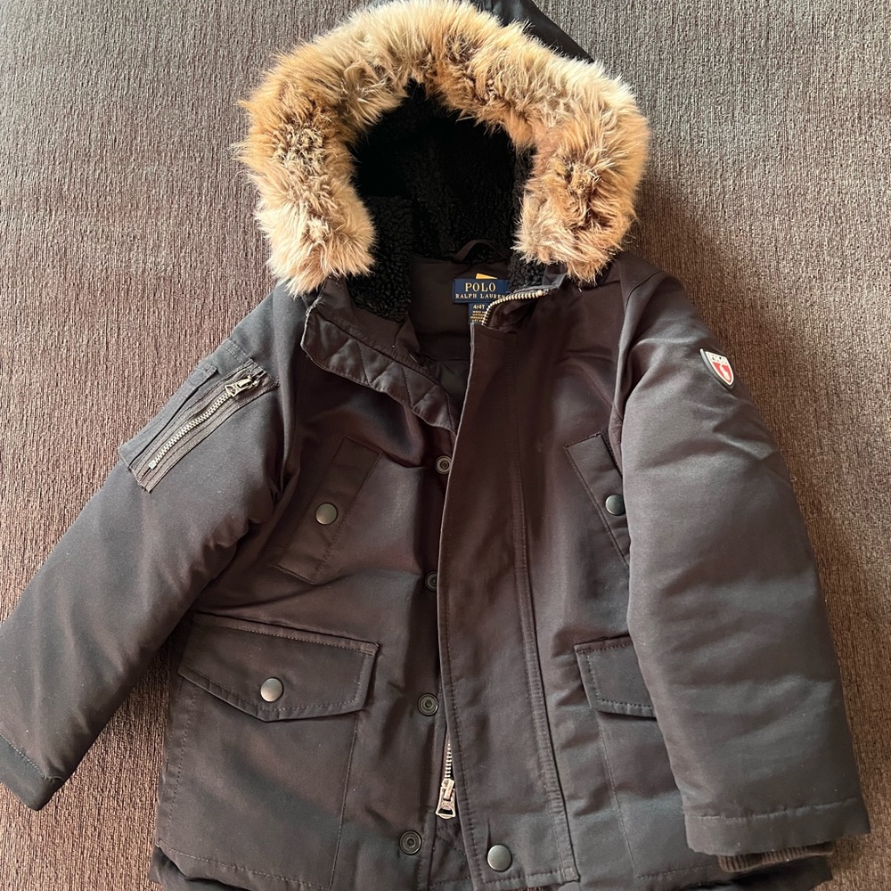 Polo by Ralph Lauren Kids Black Down Parka with Faux Fur Hood